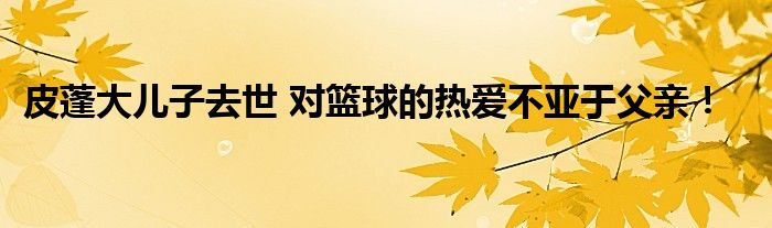 皮蓬大儿子去世 对篮球的热爱不亚于父亲!