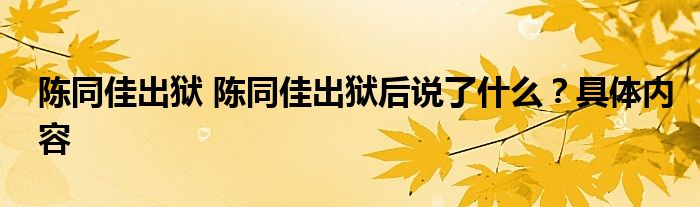 陈同佳出狱 陈同佳出狱后说了什么？具体内容