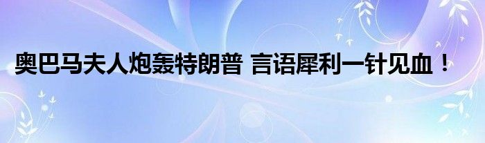 奥巴马夫人炮轰特朗普 言语犀利一针见血!