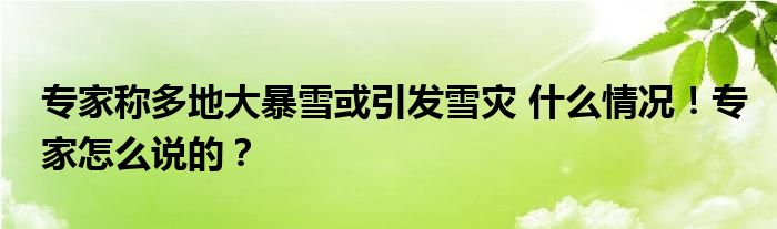 专家称多地大暴雪或引发雪灾 什么情况!专家怎么说的?