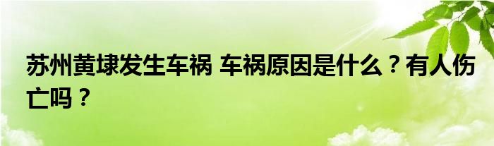 苏州黄埭发生车祸 车祸原因是什么？有人伤亡吗？