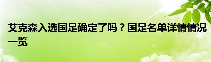 艾克森入选国足确定了吗？国足名单详情情况一览