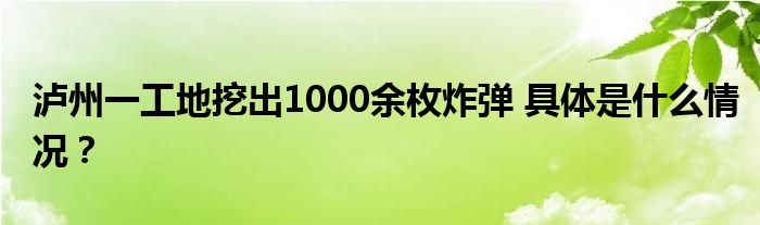 泸州一工地挖出1000余枚炸弹 具体是什么情况?