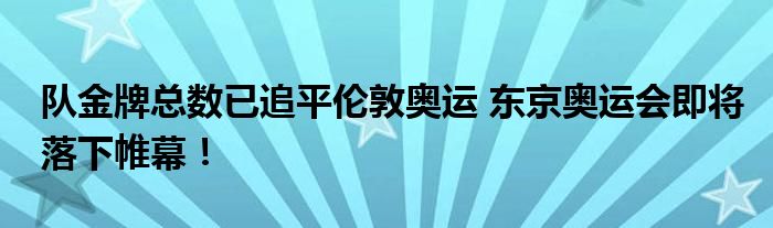 队金牌总数已追平伦敦奥运 东京奥运会即将落下帷幕!