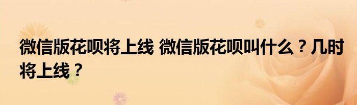 微信版花呗将上线 微信版花呗叫什么?几时将上线?