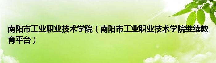 南阳市工业职业技术学院(南阳市工业职业技术学院继续教育平台)