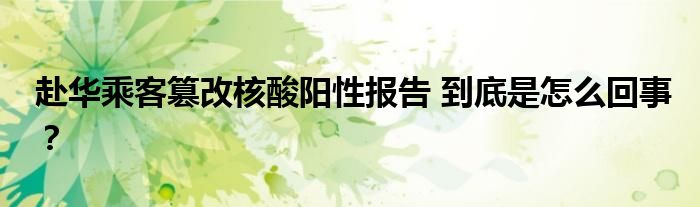 赴华乘客篡改核酸阳性报告 到底是怎么回事?