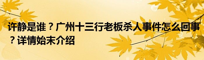 许静是谁?广州十三行老板杀人事件怎么回事?详情始末介绍
