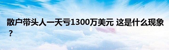 散户带头人一天亏1300万美元 这是什么现象?