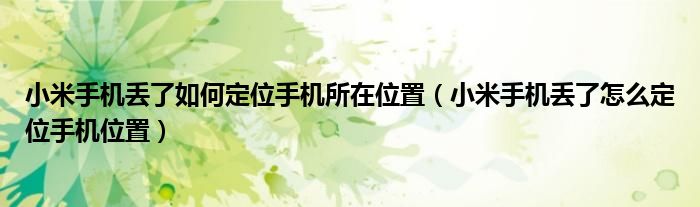 小米手机丢了如何定位手机所在位置(小米手机丢了怎么定位手机位置)