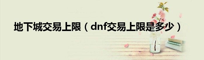 地下城交易上限(dnf交易上限是多少)