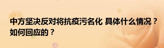 中方坚决反对将抗疫污名化 具体什么情况?如何回应的?