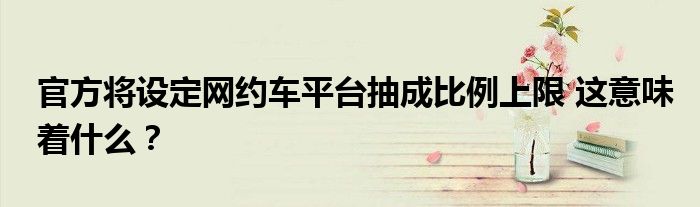 官方将设定网约车平台抽成比例上限 这意味着什么?