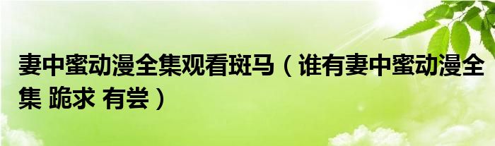 妻中蜜动漫全集观看斑马(谁有妻中蜜动漫全集 跪求 有尝)