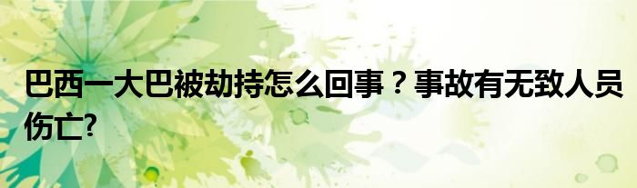 巴西一大巴被劫持怎么回事?事故有无致人员伤亡?