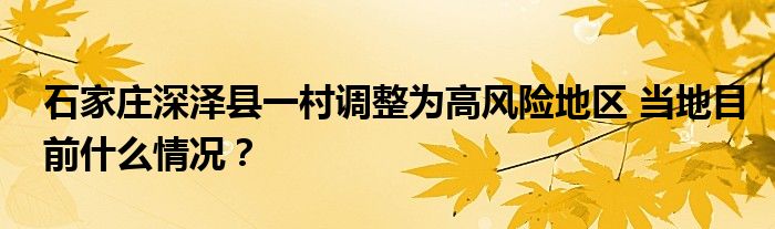 石家庄深泽县一村调整为高风险地区 当地目前什么情况?