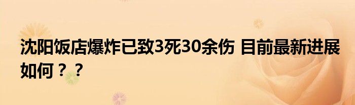 沈阳饭店爆炸已致3死30余伤 目前最新进展如何??