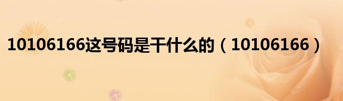 10106166这号码是干什么的(10106166)