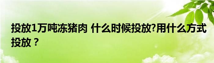 投放1万吨冻猪肉 什么时候投放?用什么方式投放?