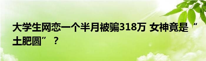 大学生网恋一个半月被骗318万 女神竟是“土肥圆”?