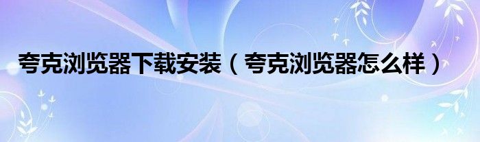 夸克浏览器下载安装(夸克浏览器怎么样)