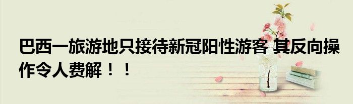 巴西一旅游地只接待新冠阳性游客 其反向操作令人费解!!