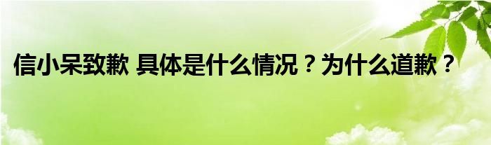 信小呆致歉 具体是什么情况?为什么道歉?