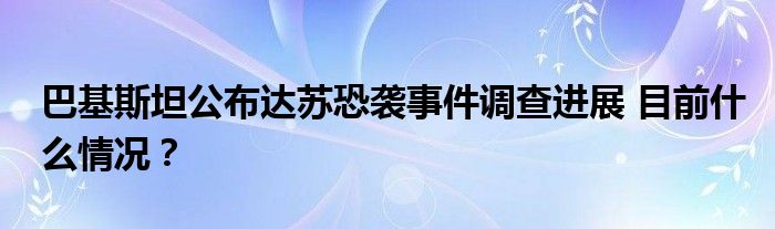 巴基斯坦公布达苏恐袭事件调查进展 目前什么情况?