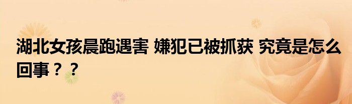 湖北女孩晨跑遇害 嫌犯已被抓获 究竟是怎么回事??