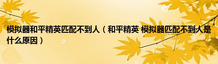 模拟器和平精英匹配不到人(和平精英 模拟器匹配不到人是什么原因)