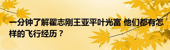 一分钟了解翟志刚王亚平叶光富 他们都有怎样的飞行经历?