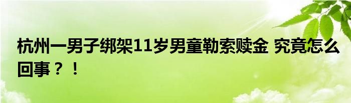 杭州一男子绑架11岁男童勒索赎金 究竟怎么回事?!