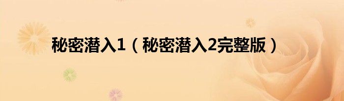 秘密潜入1(秘密潜入2完整版)
