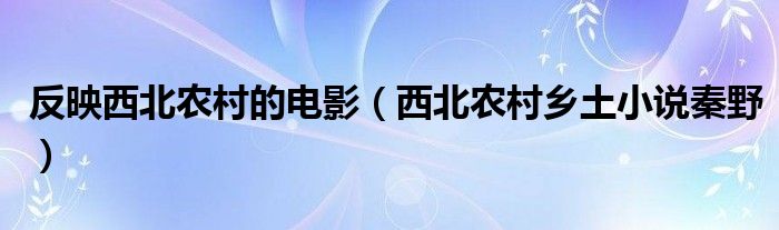反映西北农村的电影(西北农村乡土小说秦野)