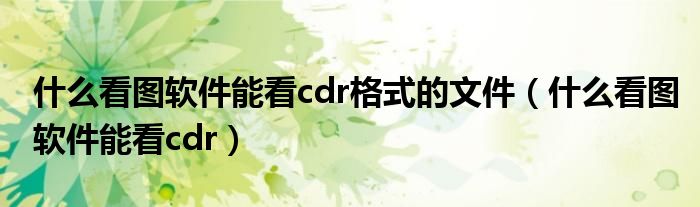 什么看图软件能看cdr格式的文件(什么看图软件能看cdr)