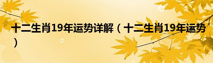 十二生肖19年运势详解(十二生肖19年运势)