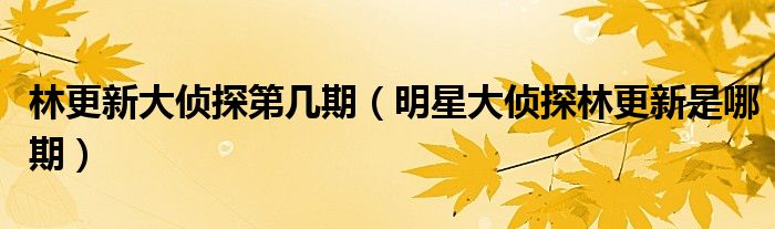 林更新大侦探第几期(明星大侦探林更新是哪期)
