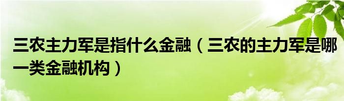 三农主力军是指什么金融(三农的主力军是哪一类金融机构)