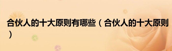 合伙人的十大原则有哪些(合伙人的十大原则)