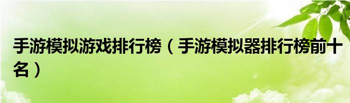 手游模拟游戏排行榜(手游模拟器排行榜前十名)