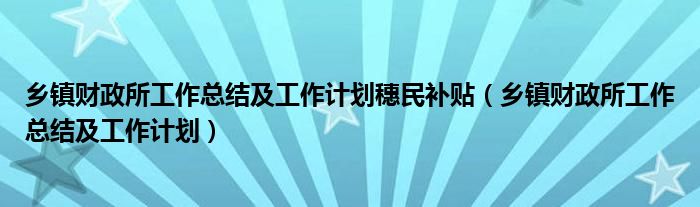 乡镇财政所工作总结及工作计划穗民补贴(乡镇财政所工作总结及工作计划)