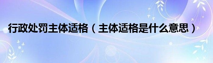行政处罚主体适格(主体适格是什么意思)
