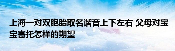 上海一对双胞胎取名谐音上下左右 父母对宝宝寄托怎样的期望