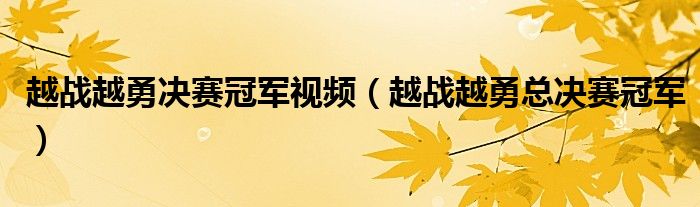 越战越勇决赛冠军视频(越战越勇总决赛冠军)