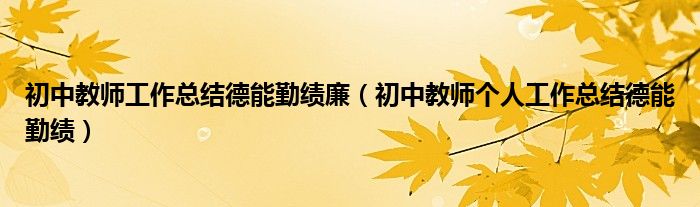 初中教师工作总结德能勤绩廉(初中教师个人工作总结德能勤绩)