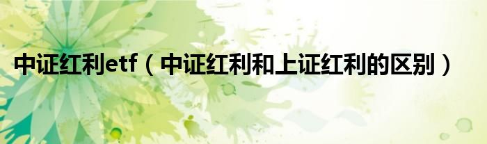 中证红利etf(中证红利和上证红利的区别)
