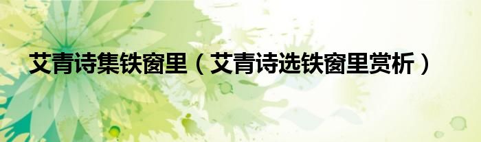 艾青诗集铁窗里(艾青诗选铁窗里赏析)