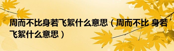 周而不比身若飞絮什么意思(周而不比 身若飞絮什么意思)