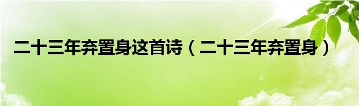 二十三年弃置身这首诗（二十三年弃置身）