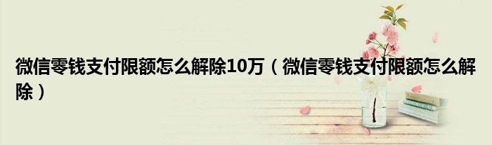 微信零钱支付限额怎么解除10万(微信零钱支付限额怎么解除)